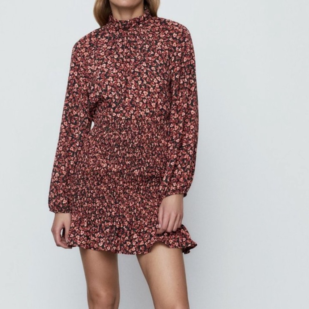 COPY - Zara ditsy floral Long sleeve Smoke Ruffle dress Size M NWT